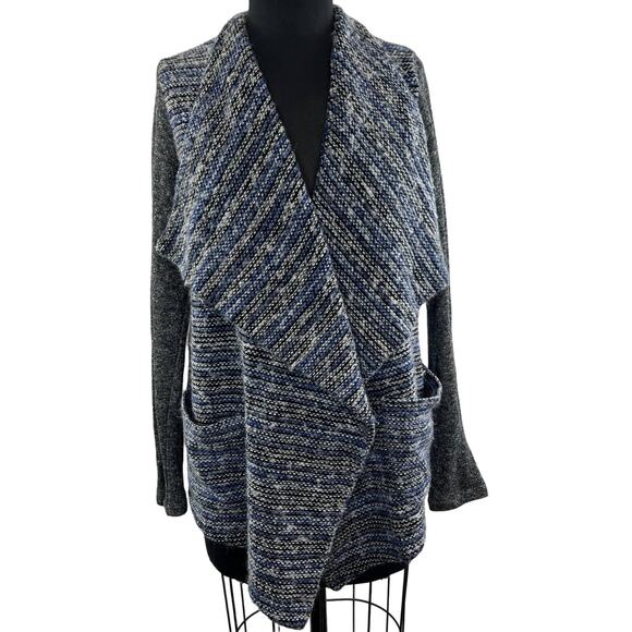 LUCKY BRAND Blue Long Sleeve Oversized Collar Wool Blend Cardigan Sweater Size M - Picture 1 of 11